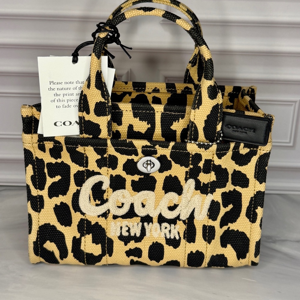 Coach Mini Tote Bag Leopard Canvas | Mini Carryall With Crossbody Strap | New - Picture 2 of 10